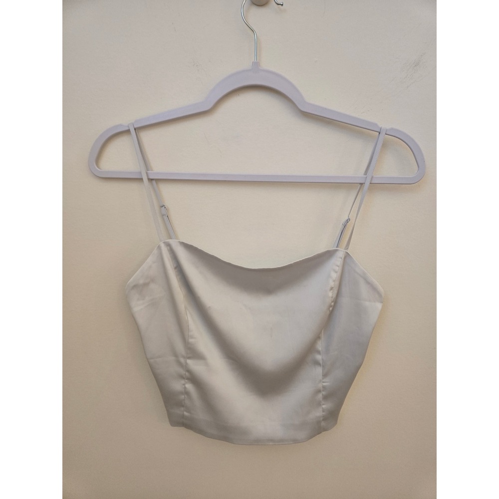 Sunday Best Aritzia‎ Cropped Satin Cami Top Light Blue Smocked Back Medium